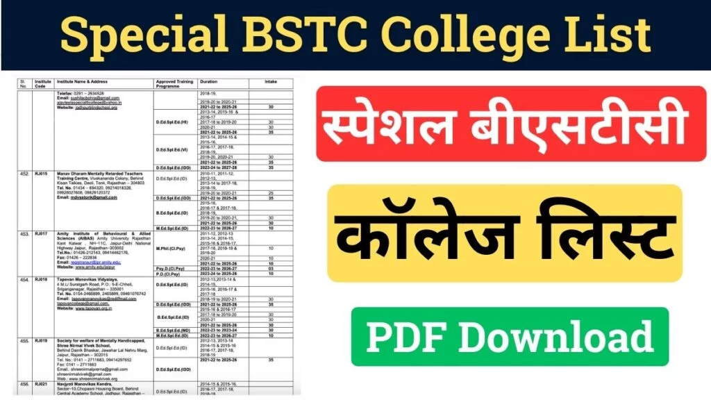 Rajasthan BSTC College List